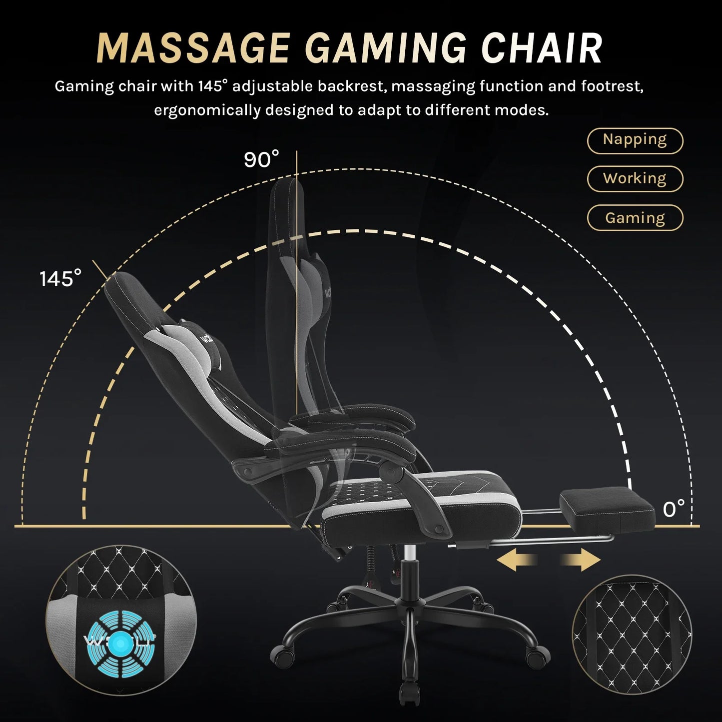 Sedia da ufficio girevole WOLTU con funzione massaggio, poltrona ergonomica con cuscino e poggiapiedi, sedia gaming regolabile in altezza