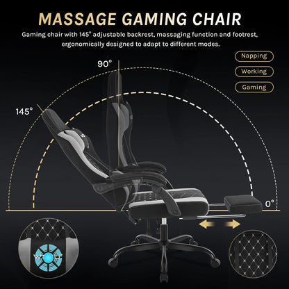 Sedia da ufficio girevole WOLTU con funzione massaggio, poltrona ergonomica con cuscino e poggiapiedi, sedia gaming regolabile in altezza