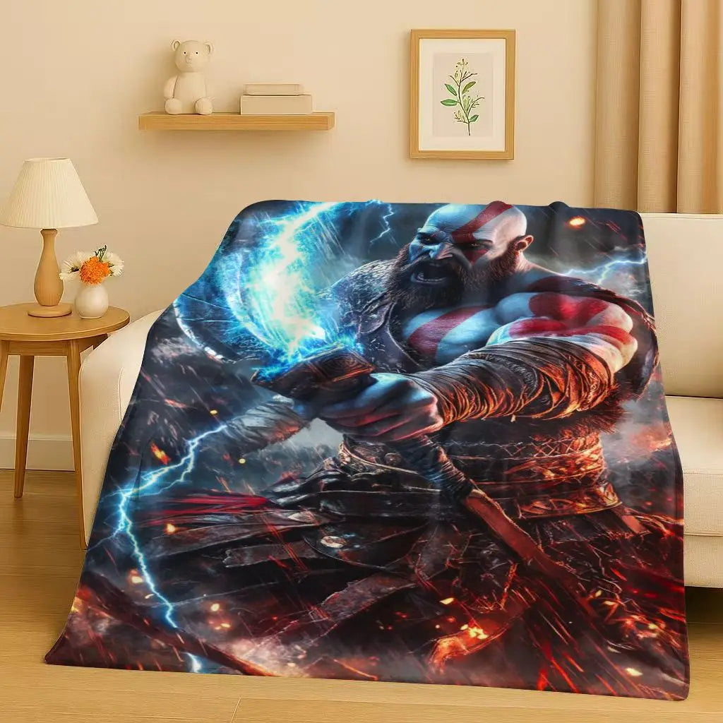 Kratos God of War Game Cartoon Gamer Flannel Blanket,Ultra Soft Warm Plush Throw for Home Bedroom Bed Sofa Cover Picnic Kids
