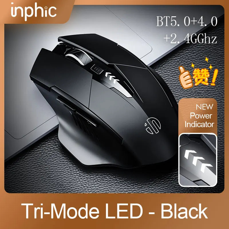 INPHIC A1 Bluetooth Mouse, Rechargeable 2.4G Tri-Mode Optical Mute Wireless Mouse, 1600 DPI for Mac, Laptop, PC, Tablet, Mobile Phone