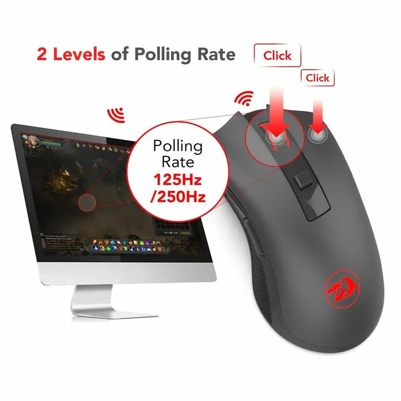 Rato sem fios Redragon M652 Optical 2.4G com recetor USB, rato portátil para gaming e escritório, 5 níveis de DPI ajustáveis
