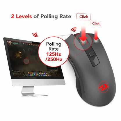 Rato sem fios Redragon M652 Optical 2.4G com recetor USB, rato portátil para gaming e escritório, 5 níveis de DPI ajustáveis