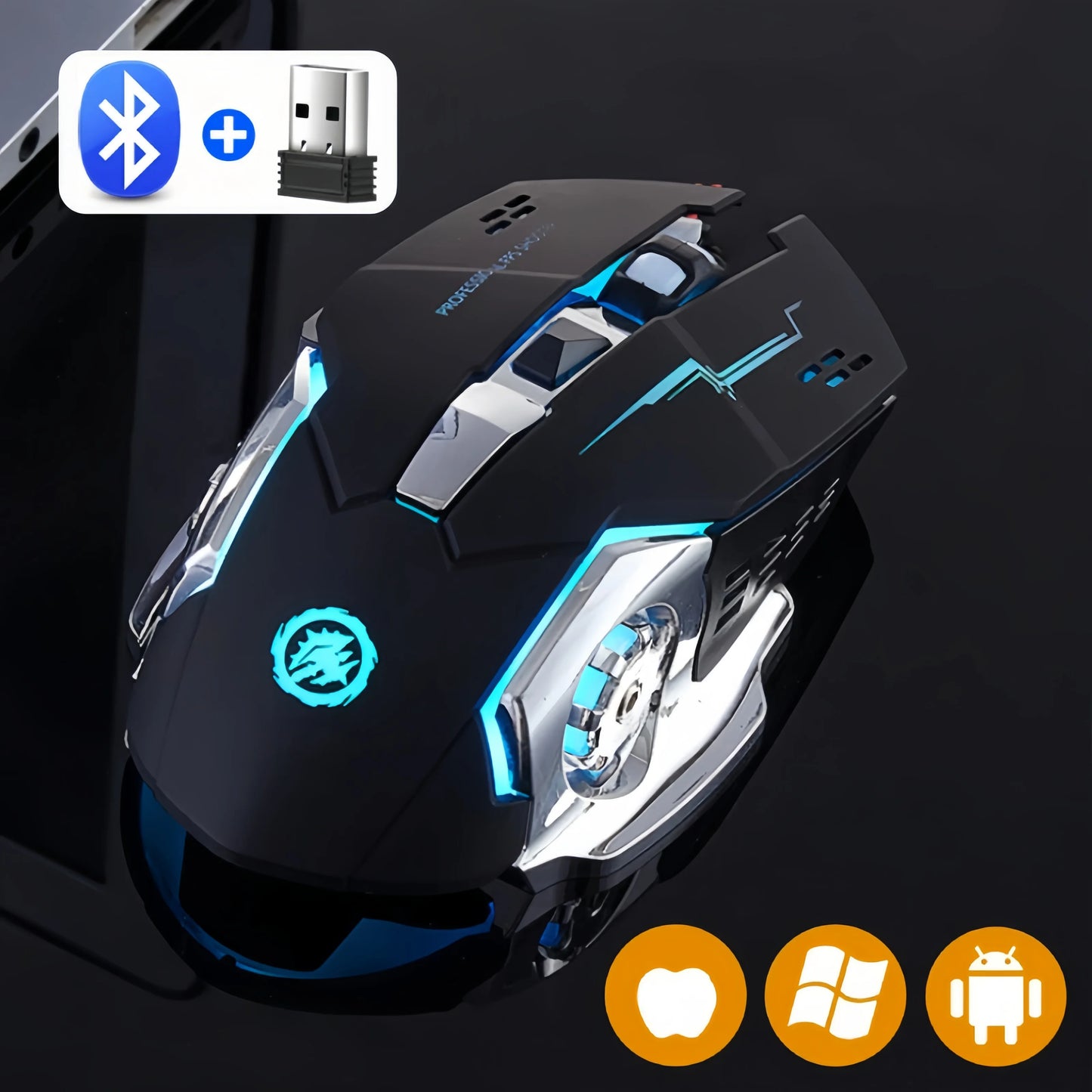 Wiederaufladbare kabellose Gaming-Maus – leise Bluetooth/USB-Verbindung, RGB-Hintergrundbeleuchtung, E-Sports für PC