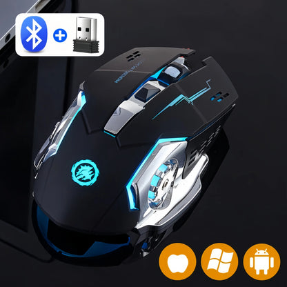 Wiederaufladbare kabellose Gaming-Maus – leise Bluetooth/USB-Verbindung, RGB-Hintergrundbeleuchtung, E-Sports für PC