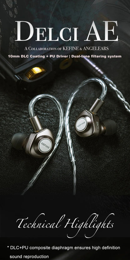 Auricolari cablati Kefine X ANELEARS Delci AE 10mm HiFi IEM – Monitor in-ear con driver DLC+PU e doppia sintonizzazione per musica e gaming