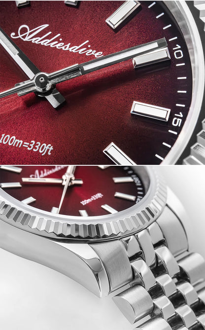 ADDIESDIVE Neue Herrenuhr AD2073, Saphirglas, 36mm, VH31 Sunburst Quarzuhr, 10Bar wasserdichte Taucheruhr, leuchtende Armbanduhr