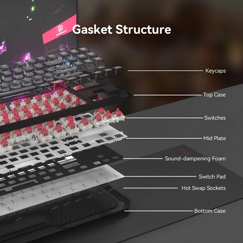 DarKBeacon RGB 87 tasti, tastiera compatta TKL USB cablata, hot-swappable, meccanica silenziosa per Windows, laptop, PC, gaming e lavoro