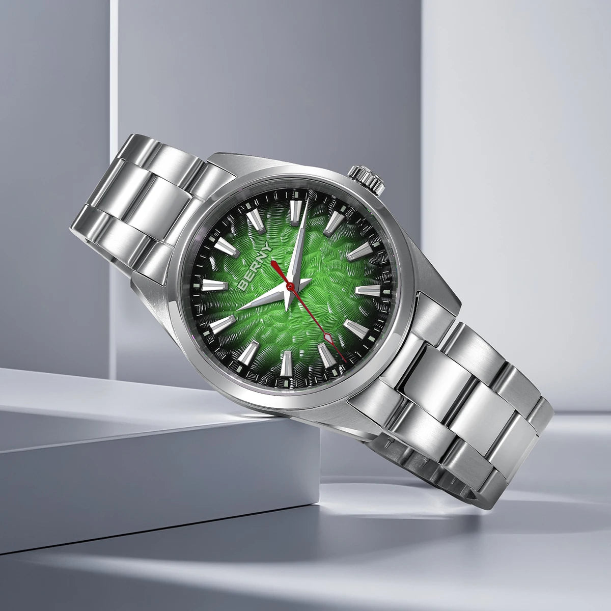 BERNY Herrenuhr – Quarzuhr, Saphirglas, leuchtende Zeiger, wasserdicht bis 10 ATM, komplett aus Edelstahl – Eleganter und lässiger Stil, ideal für den Alltag oder berufliche Anlässe