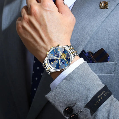 Original luxury POEDAGAR men’s watch, water-resistant, luminous chronograph, stainless steel quartz wristwatch, high-end men’s watches