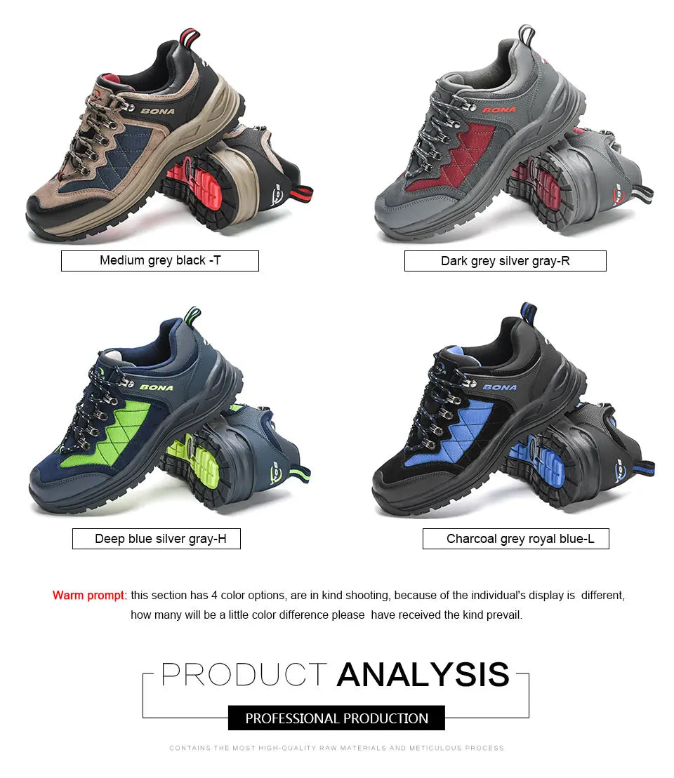BONA 2023 New Designer Hiking Shoes Trekking Sneakers Men Walking Fishing Camping Jogging Shoes