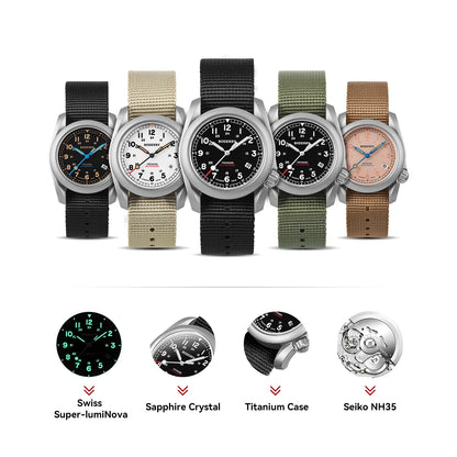 Boderry Field Watch VOYAGER Mens Watches 100M Waterproof Titanium Automatic Luminous For Seiko Movement Wristwatch