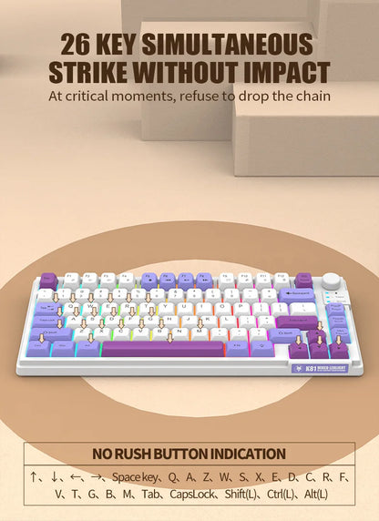 Teclado Gaming K81 com 81 Teclas, Layout 80%, Espanhol, Russo, Coreano e Árabe, USB com Fio, Luz RGB, Botão de Volume, Ergonómico