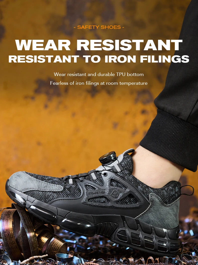 Zapatos de seguridad laboral para hombre talla 47 48 con diseño reflectante, puntera de acero, botón de rotación, zapatillas de trabajo y botas de seguridad protectoras