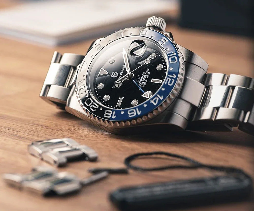 Relógio PAGANI DESIGN 40MM GMT para Homem, Luxo, Safira AR, Mecânico, Luneta em Cerâmica, Automático, 100M à Prova de Água, Relógio para Oferta