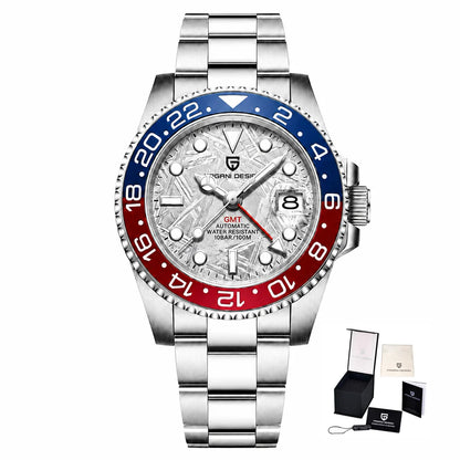 Mechanisch herenhorloge Pagani Design GMT – Luxemodel met saffierglas, roestvrijstalen kast en keramische lunette – Automatisch herenhorloge, zakelijke stijl
