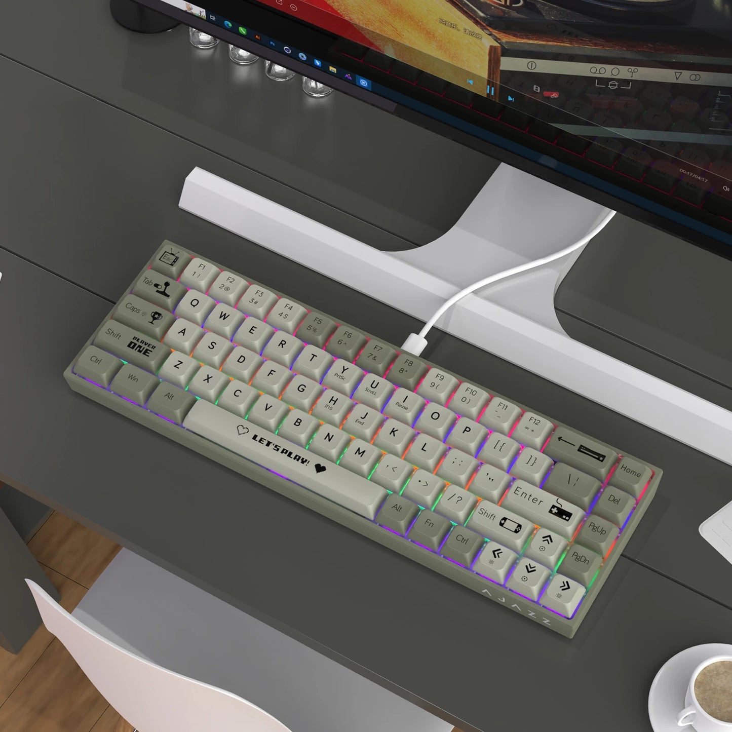 AJAZZ AK680 65% Wireless Mechanical Keyboard ABS Keycap Hot Swap Gamer Keyboard Custom Gasket Gaming Accessories for PC Laptop