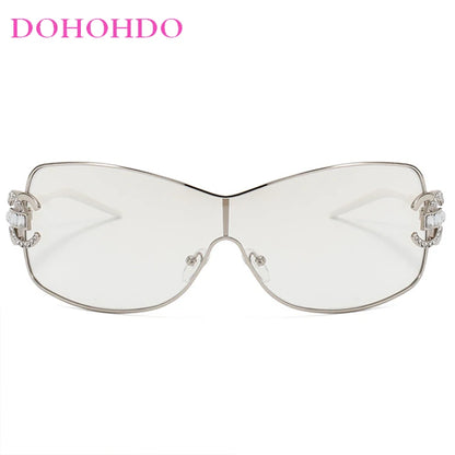 Luxury Rhinestone Punk Oversized One - Piece Frame Y2K Women's Sunglasses Trendy Brand Summer Men Sunglass Travel  Eyewear UV400