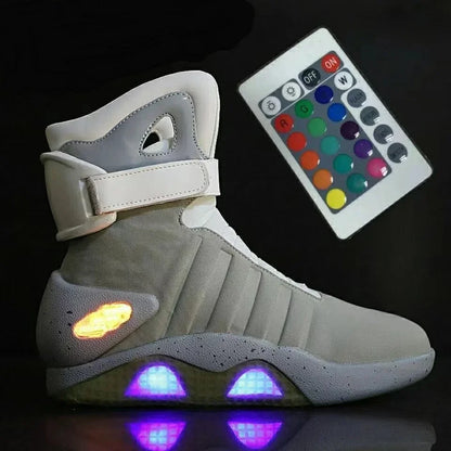 Men Remote Control LED Mag Shoes Fashion Light-Up Sneakers Air Shoes USB Rechargeable Shoes Back To The Future Boots 1989