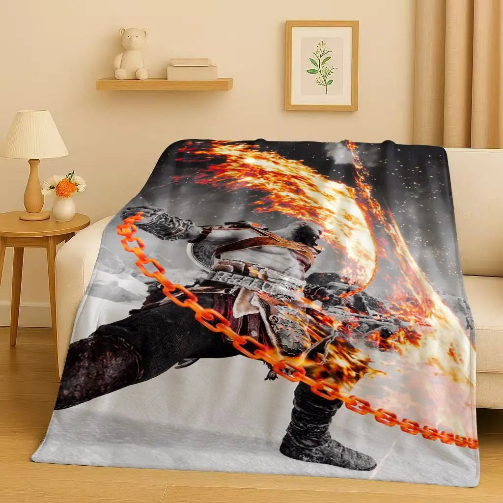 Kratos God of War Game Cartoon Gamer Flannel Blanket,Ultra Soft Warm Plush Throw for Home Bedroom Bed Sofa Cover Picnic Kids