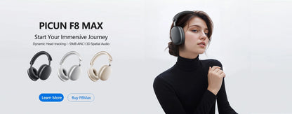 Auscultadores Sem Fios Picun F8MAX ANC com Cancelamento Ativo de Ruído Híbrido de 59dB, Áudio Espacial, Bluetooth 6.0, Over Ear, 180H