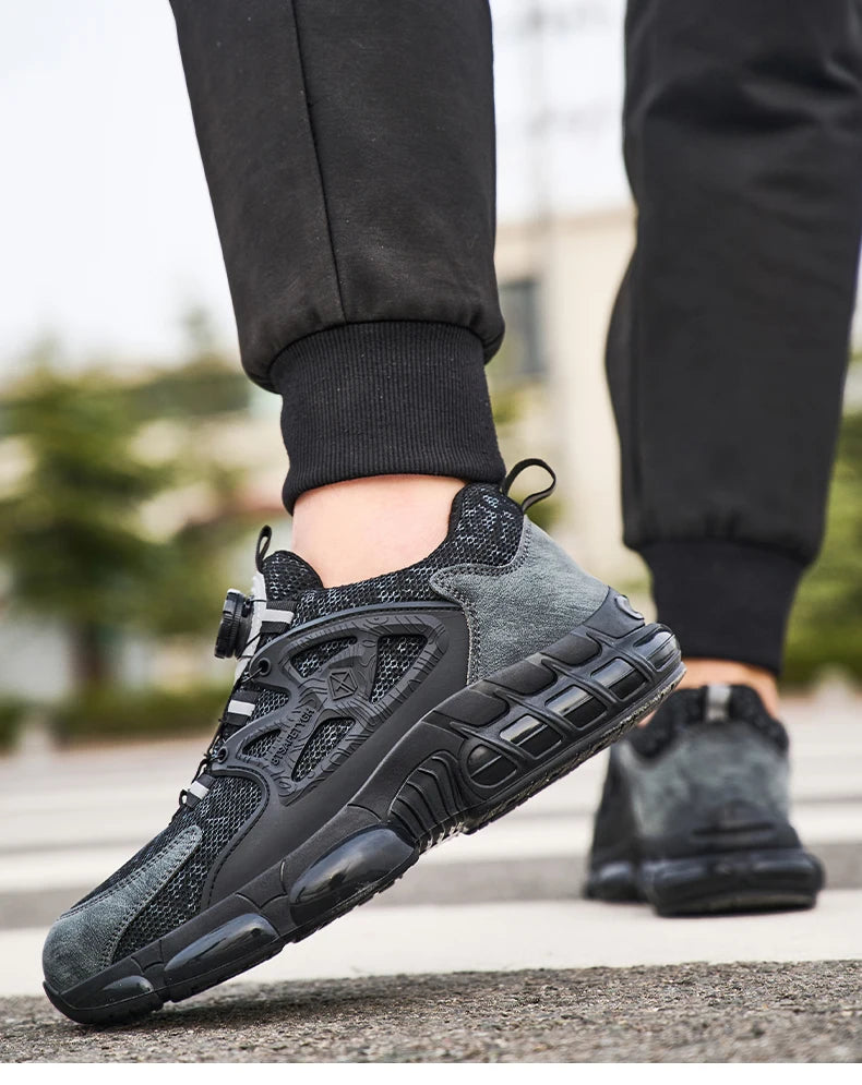 Zapatos de seguridad laboral para hombre talla 47 48 con diseño reflectante, puntera de acero, botón de rotación, zapatillas de trabajo y botas de seguridad protectoras