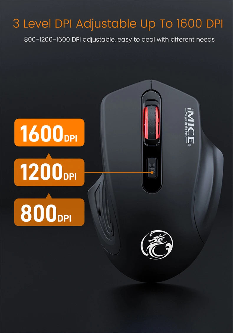 Silent Rechargeable 1600 DPI Adjustable 2.4GHz Wireless Connection Mouse Quiet Click For Office Use Compatible With PC Laptop