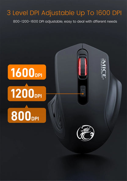 Silent Rechargeable 1600 DPI Adjustable 2.4GHz Wireless Connection Mouse Quiet Click For Office Use Compatible With PC Laptop