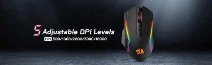 Rato Gaming Sem Fios Redragon M810 Pro, 10000 DPI, Rato Gamer com Fio c/ Tecla Rapid Fire, 8 Botões Macro, Rato Preto/Branco