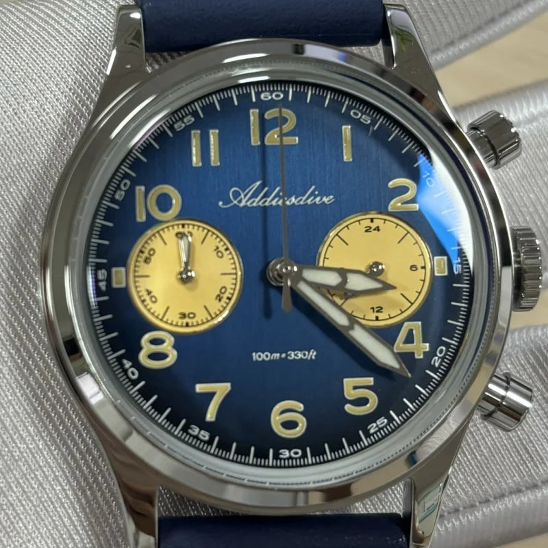ADDIESDIVE Hot Sale Watch for Men VK64 Chronograph 10Bar Waterproof AD2516 Super Luminous Bubble Mirror Glass Quartz Steel Watch