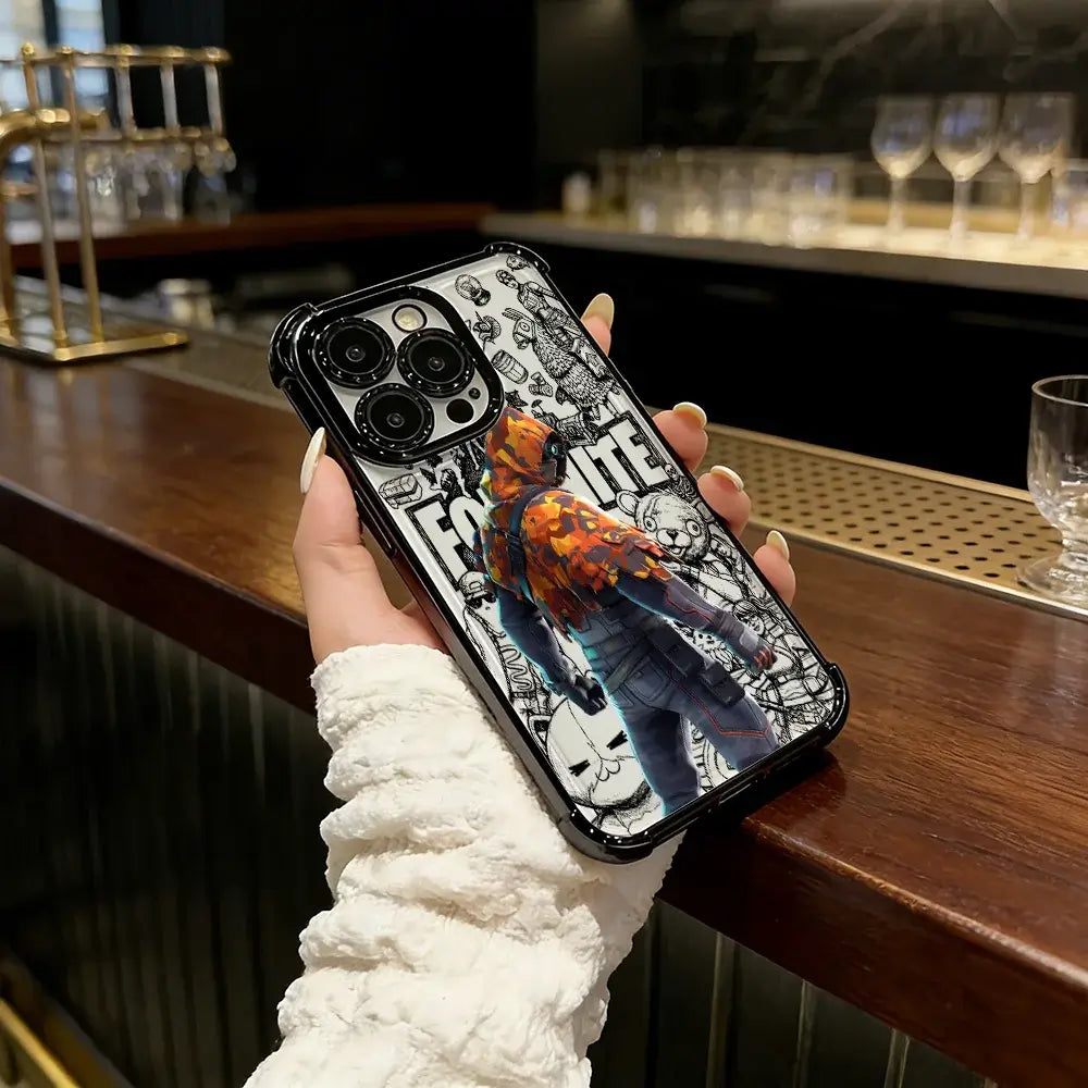 Battle Royales Fortnites-belagt telefoncover til iPhone 17 17e 16e 16 15 14 13 12 11 Pro Max X XR XSMax 7 8 Mini Air Plus Airabag