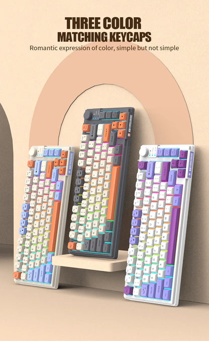 Teclado Gaming K81 com 81 Teclas, Layout 80%, Espanhol, Russo, Coreano e Árabe, USB com Fio, Luz RGB, Botão de Volume, Ergonómico