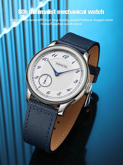 Relógio masculino FARASUTE NEW Machinery com mostrador salmão, movimento mecânico manual ST17, pequeno segundeiro e bracelete Bonklip vintage