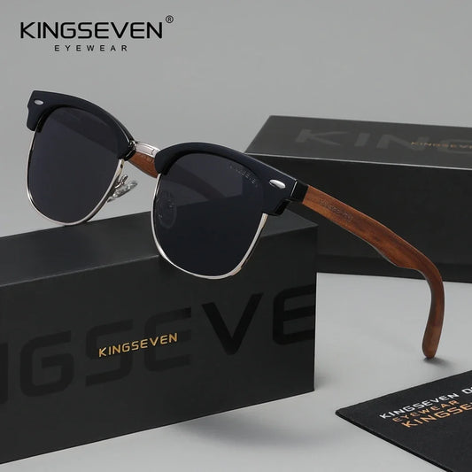 KINGSEVEN Fashion Black Walnut Wooden Sunglasses Women Men Polarized Vintage UV400 Travel Eyewear W5516