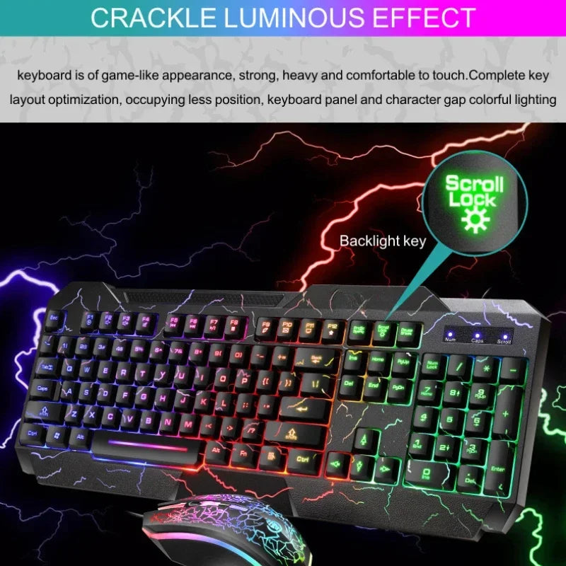 Combo tastiera e mouse da gaming cablati per computer desktop, tastiera retroilluminata LED effetto meccanico