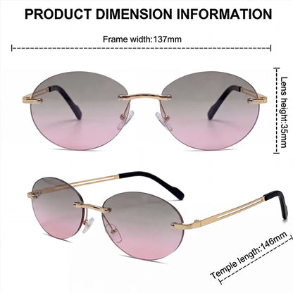Rimless Oval Sunglasses Women 2026 Luxury Brand Vintage Small Frame Gold Metal Gradient Lens Y2K Punk Streetwear Fashion Eyewear