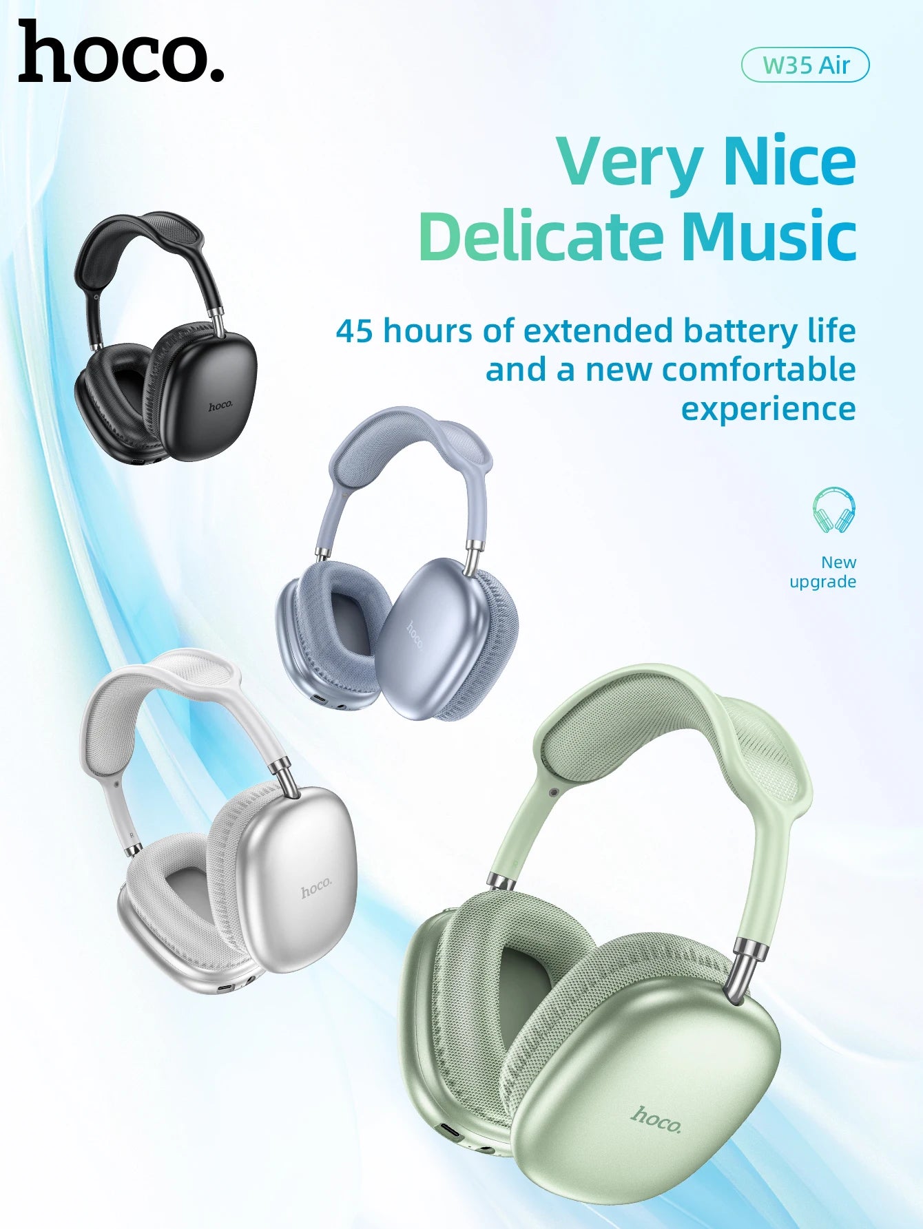 HOCO W35 Air Wireless Bluetooth 5.3 Over-Ear Headphones – Deep Bass Stereo Gaming Headset with Microphone, TF Card & AUX Mode, Waterproof Sports Headphones