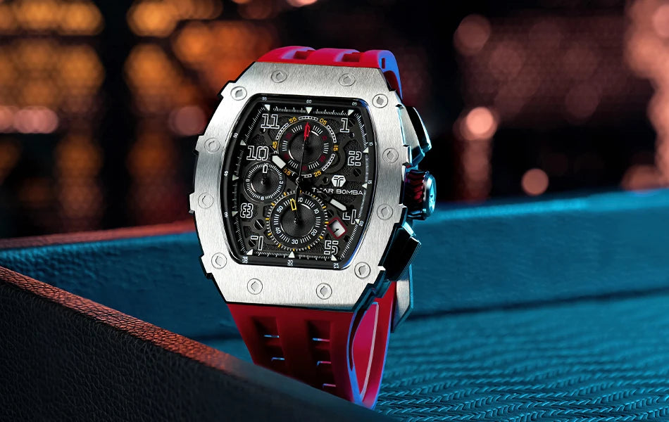 Reloj TSAR BOMBA New TB8204 para hombre, cronógrafo de cuarzo japonés, resistente al agua 50M, reloj de pulsera deportivo de moda, reloj masculino de lujo, regalo para hombre
