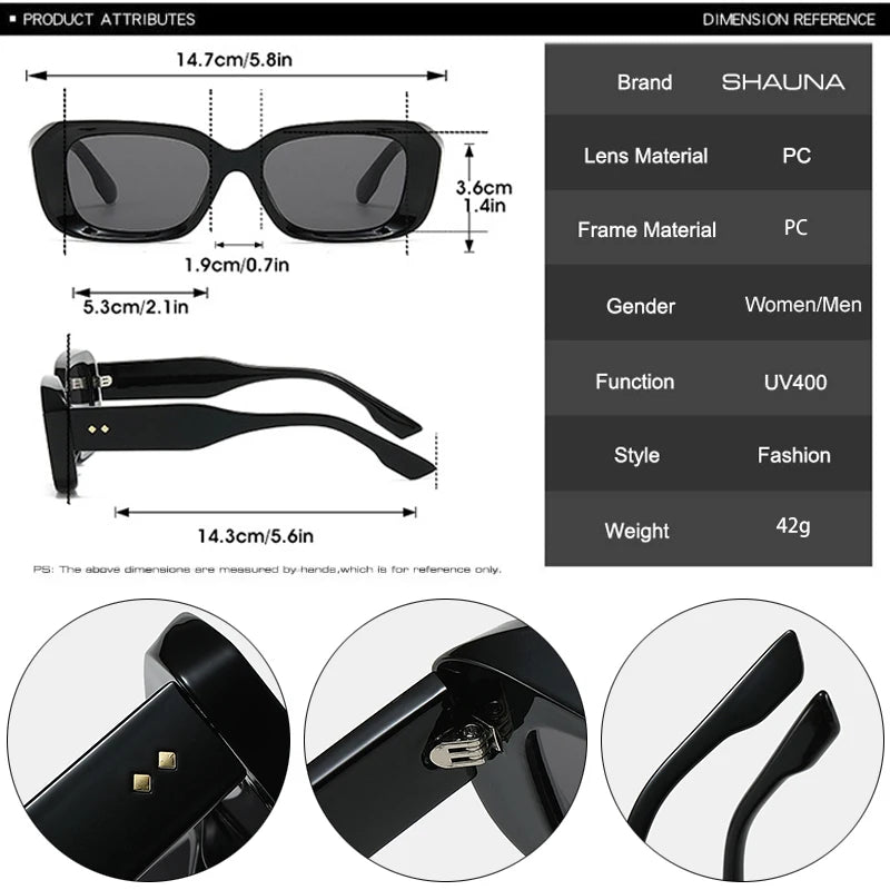 SHAUNA Retro Square Sunglasses Women Fashion Rivets Gradient Shades UV400 Men Green Pink Sun Glasses