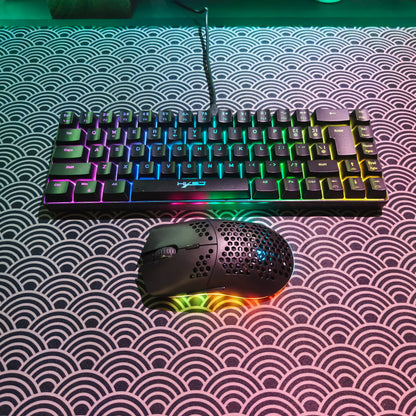 Set gaming portatile HXSJ 60% RGB con tastiera e mouse, tastiera a membrana cablata 68 tasti e mouse wireless leggero a 3 modalità per PC Mac