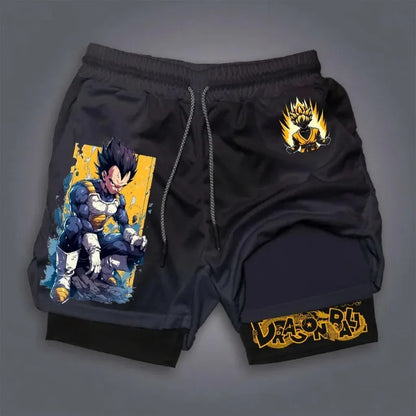 Vegeta Dragon Ball Summer Men Women Fitness 2025 Double-layer Fake Two-piece Loose Sports Training Running Shorts Casual Pants