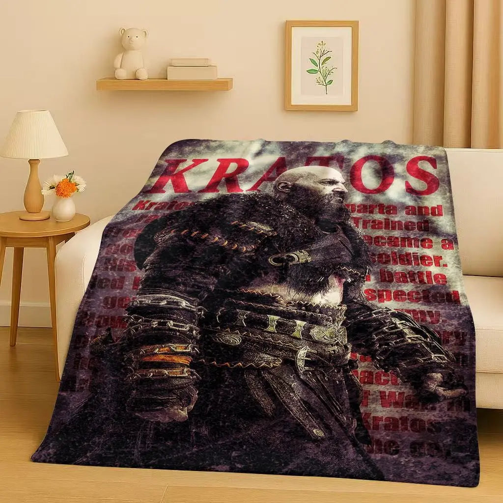 3D Kratos God of War Games Cartoon Gamer Flannel Blanket,Ultra Soft Warm Plush Throw for Home Bedroom Bed Sofa Cover Picnic Kids