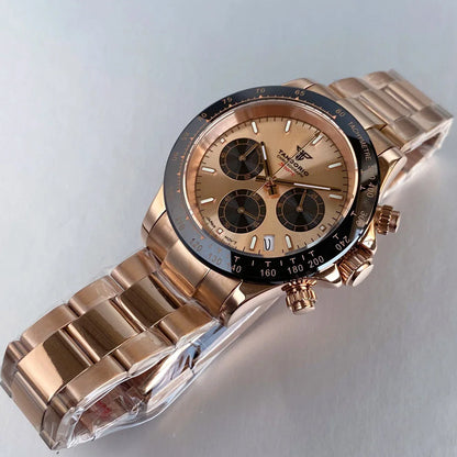 Luxury VK63 Men's Watch Quartz Movement Business Stop Watches 39mm Steel/Rose Gold Date Luminous Dial Fully Chronograph