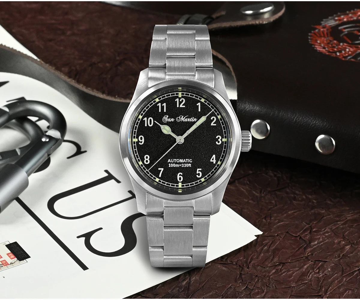 San Martin Simple Men's Watch 37mm Pilot Miyota 8215 Classic Military Explore Automatic Mechanical Watches Waterproof 100m