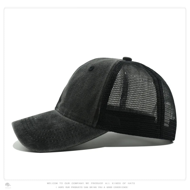 Custom Logo Blank Baseball Cap For Men Summer Breathable Mesh Hat Women Vintage Washed Distressed Trucker Sun Hats