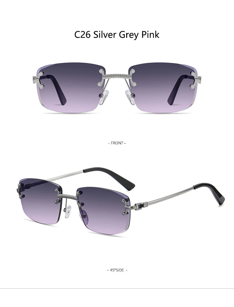 HBK Square Rimless Sunglasses Women TOP Quality Retro Metal Sun Glasses Men Luxury Party Business Gradient Shades 2024