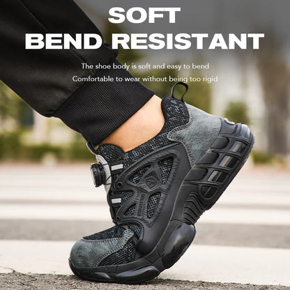 Zapatos de seguridad laboral para hombre talla 47 48 con diseño reflectante, puntera de acero, botón de rotación, zapatillas de trabajo y botas de seguridad protectoras