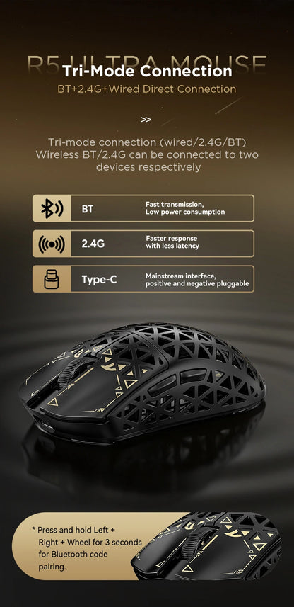 ATTACK SHARK R5 ULTRA Kabellose Gaming-Maus – 8K Polling, PAW3950MAX-Sensor, 42,000 DPI, ultraleicht aus Carbonfaser für Pro-Esport