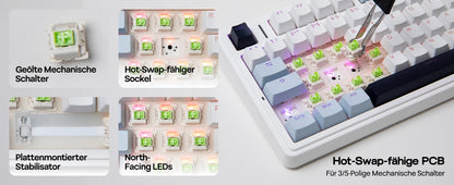 EPOMAKER x AULA F75 ISO-DE kabellose mechanische Tastatur mit Tri-Mode-Konnektivität, deutschem QWERTZ-Layout und 4000 mAh Akku