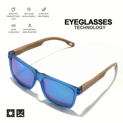 4PCS Wood Grain Spring Hinge Sunglasses - Classic Retro Square Frame, UV400 Unisex Comfort Fit for Daily Casual Wear