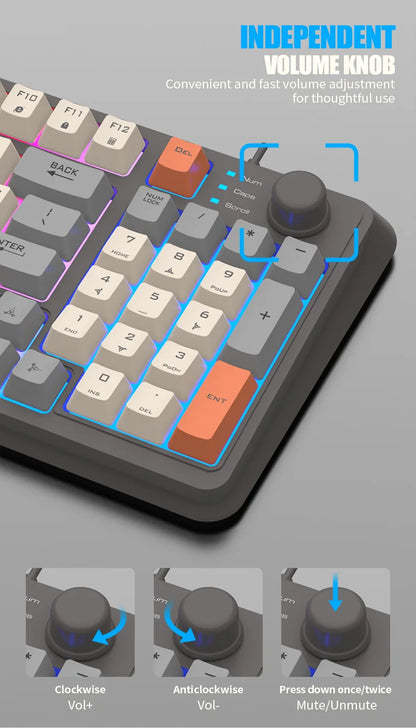 Teclado Gaming K81 com 81 Teclas, Layout 80%, Espanhol, Russo, Coreano e Árabe, USB com Fio, Luz RGB, Botão de Volume, Ergonómico